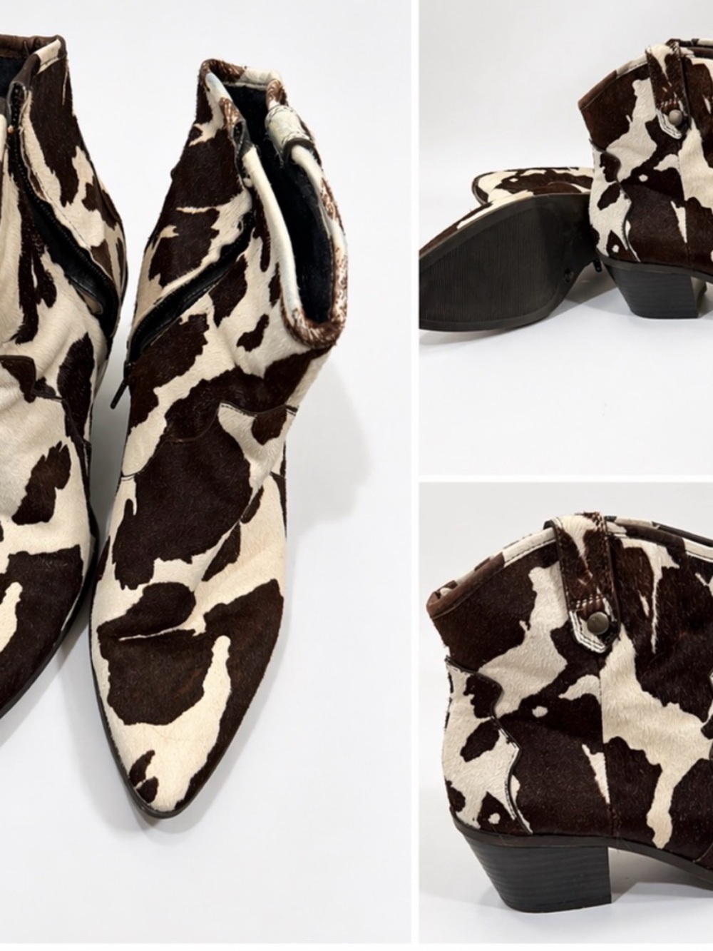 INC International Concepts Brown and White Cow-Print Ankle Booties